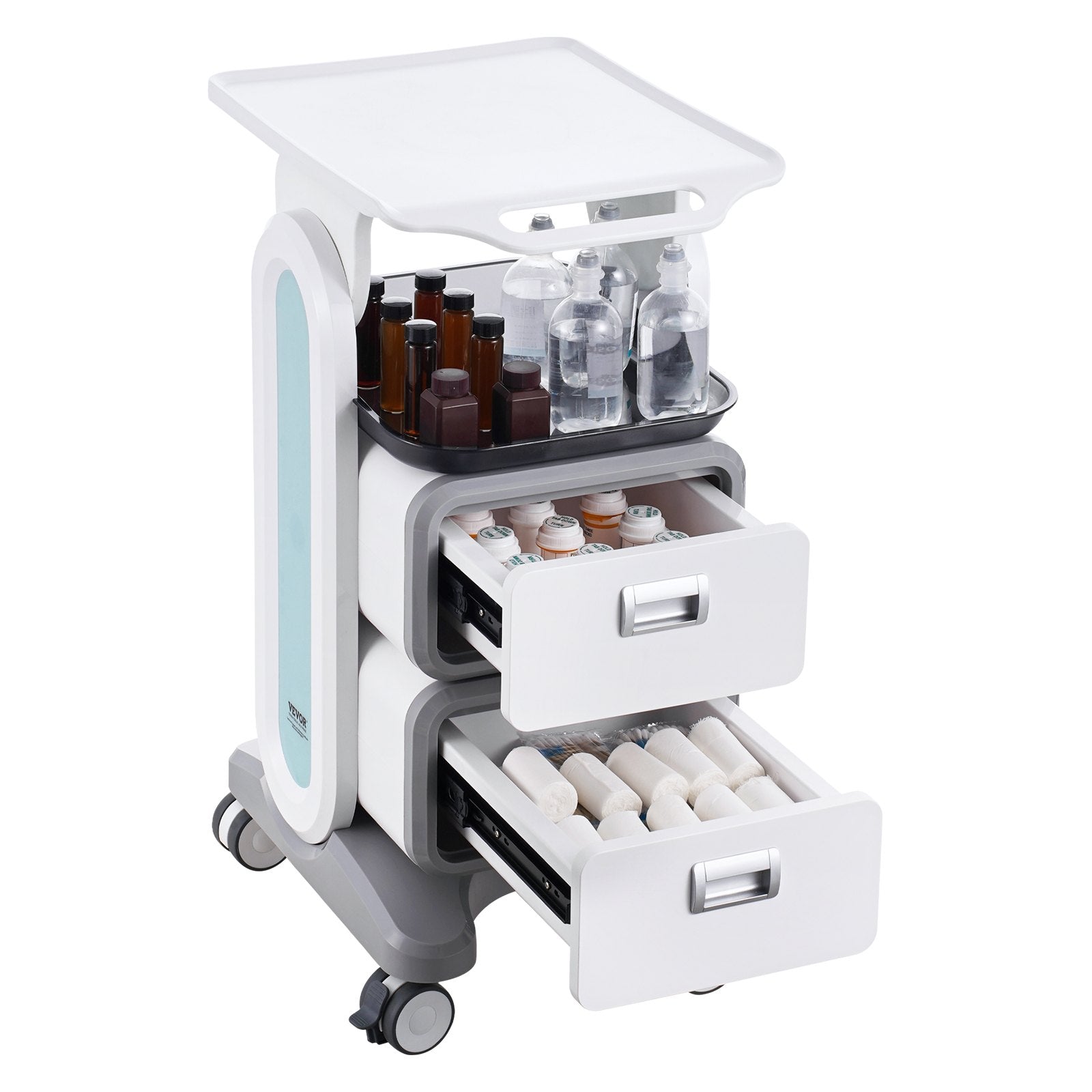 3 Tiers Lab Carts, Lab Utility Cart with 2 Drawers & 1 Top Tray, Mobile Medical Cart with ABS Material, Lab V952-SYSTCECKFBS498TJSV0