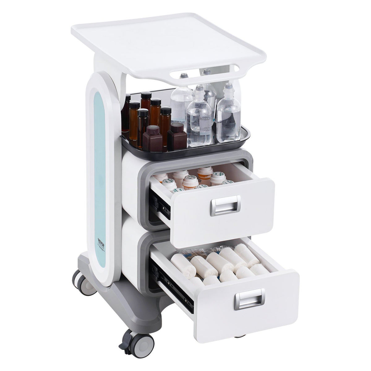 3 Tiers Lab Carts, Lab Utility Cart with 2 Drawers & 1 Top Tray, Mobile Medical Cart with ABS Material, Lab V952-SYSTCECKFBS498TJSV0