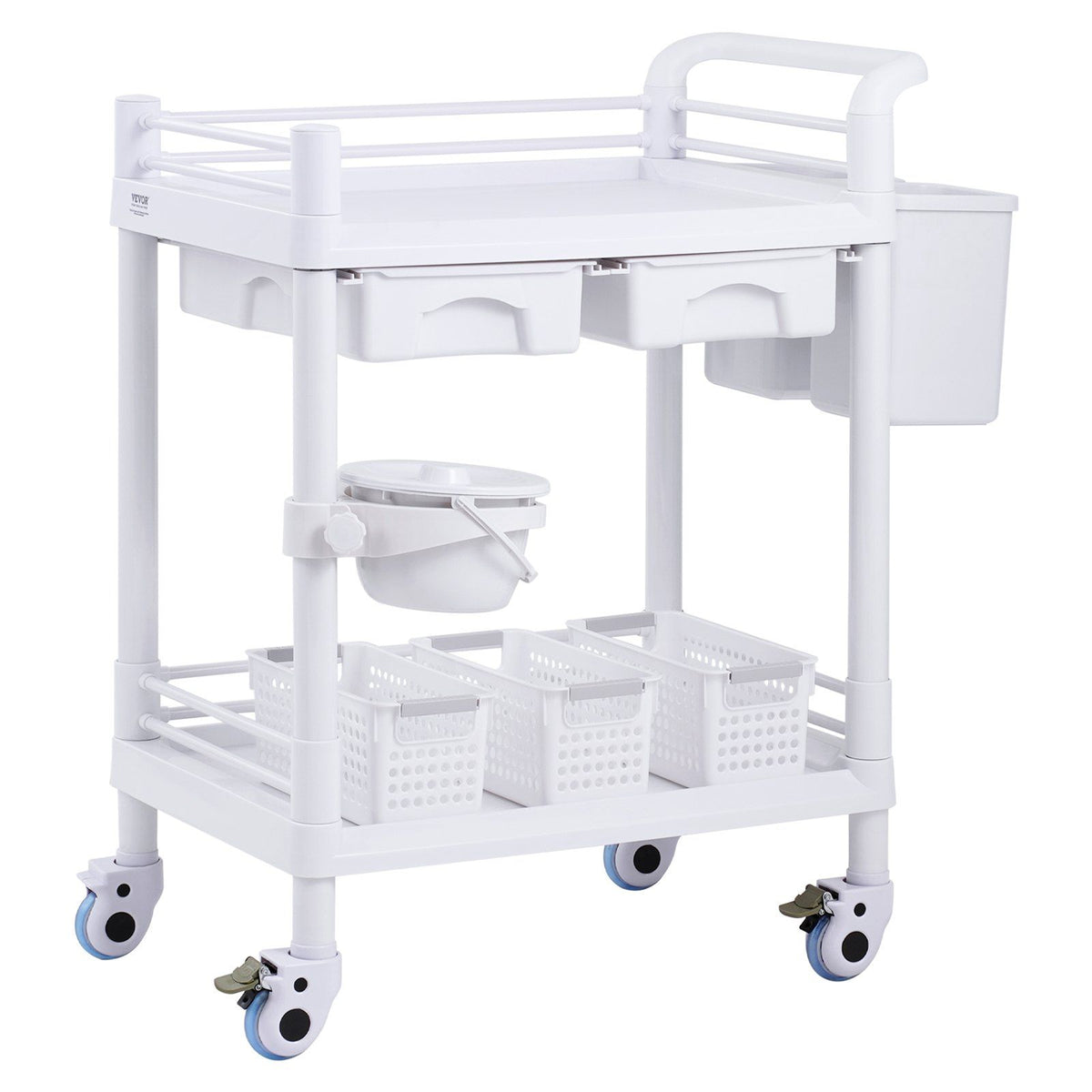 2 Tiers Lab Carts, Lab Utility Cart with 2 Trays, 2 Drawers & 4 Silent Wheels, Mobile Medical Cart with PP V952-SYSTCECKFBS4Q6WT7V0