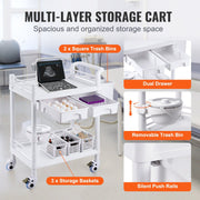 2 Tiers Lab Carts, Lab Utility Cart with 2 Trays, 2 Drawers & 4 Silent Wheels, Mobile Medical Cart with PP V952-SYSTCECKFBS4Q6WT7V0