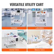 2 Tiers Lab Carts, Lab Utility Cart with 2 Trays, 2 Drawers & 4 Silent Wheels, Mobile Medical Cart with PP V952-SYSTCECKFBS4Q6WT7V0
