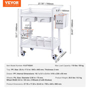 2 Tiers Lab Carts, Lab Utility Cart with 2 Trays, 2 Drawers & 4 Silent Wheels, Mobile Medical Cart with PP V952-SYSTCECKFBS4Q6WT7V0