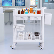 2 Tiers Lab Carts, Lab Utility Cart with 2 Trays, 2 Drawers & 4 Silent Wheels, Mobile Medical Cart with PP V952-SYSTCECKFBS4Q6WT7V0