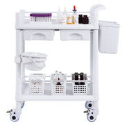 2 Tiers Lab Carts, Lab Utility Cart with 2 Trays, 2 Drawers & 4 Silent Wheels, Mobile Medical Cart with PP V952-SYSTCECKFBS4Q6WT7V0
