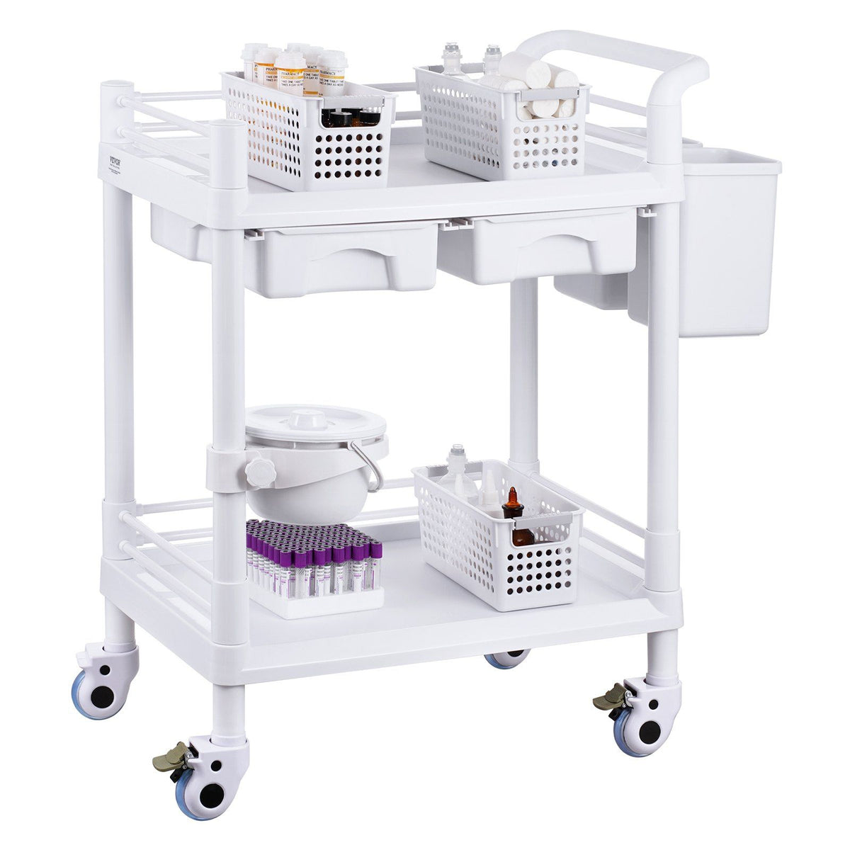 2 Tiers Lab Carts, Lab Utility Cart with 2 Trays, 2 Drawers & 4 Silent Wheels, Mobile Medical Cart with PP V952-SYSTCECKFBS4Q6WT7V0