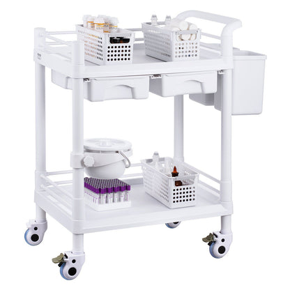 2 Tiers Lab Carts, Lab Utility Cart with 2 Trays, 2 Drawers & 4 Silent Wheels, Mobile Medical Cart with PP V952-SYSTCECKFBS4Q6WT7V0