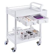 2 Tiers Lab Carts, Lab Utility Cart with 2 Trays, 2 Drawers & 4 Silent Wheels, Mobile Medical Cart with PP V952-SYSTCECKFBS4Q6WT7V0