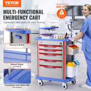 5 Tiers Lab Carts, Lab Utility Cart with 5 Drawers & 4 Silent Wheels, Mobile Medical Cart with PP Material, V952-SYSTCECKFLS4VNN2DV3