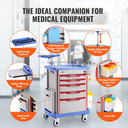5 Tiers Lab Carts, Lab Utility Cart with 5 Drawers & 4 Silent Wheels, Mobile Medical Cart with PP Material, V952-SYSTCECKFLS4VNN2DV3