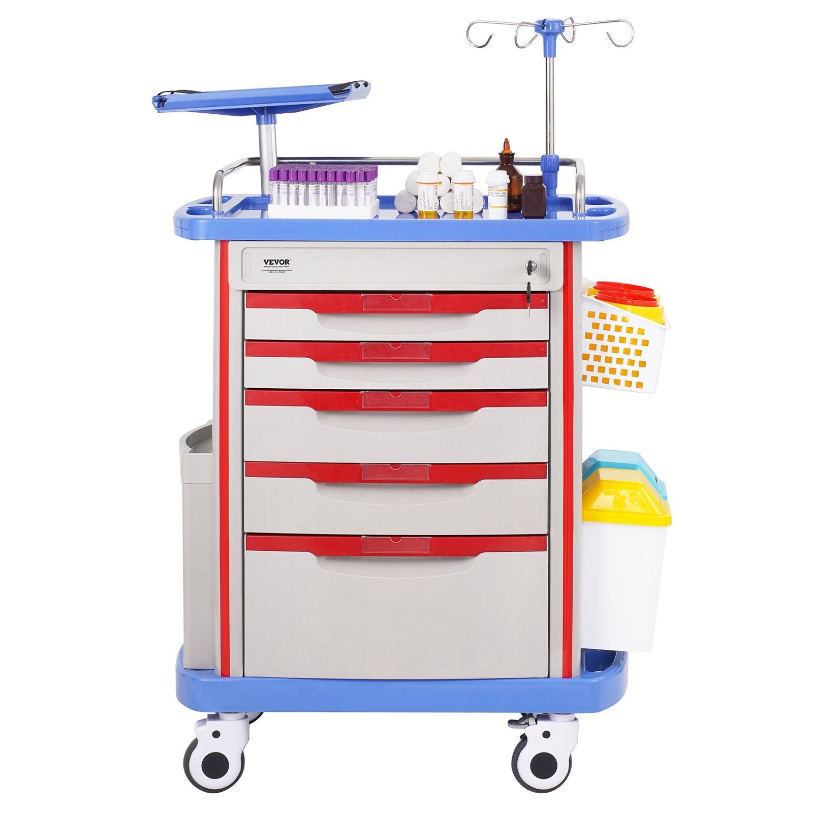 5 Tiers Lab Carts, Lab Utility Cart with 5 Drawers & 4 Silent Wheels, Mobile Medical Cart with PP Material, V952-SYSTCECKFLS4VNN2DV3