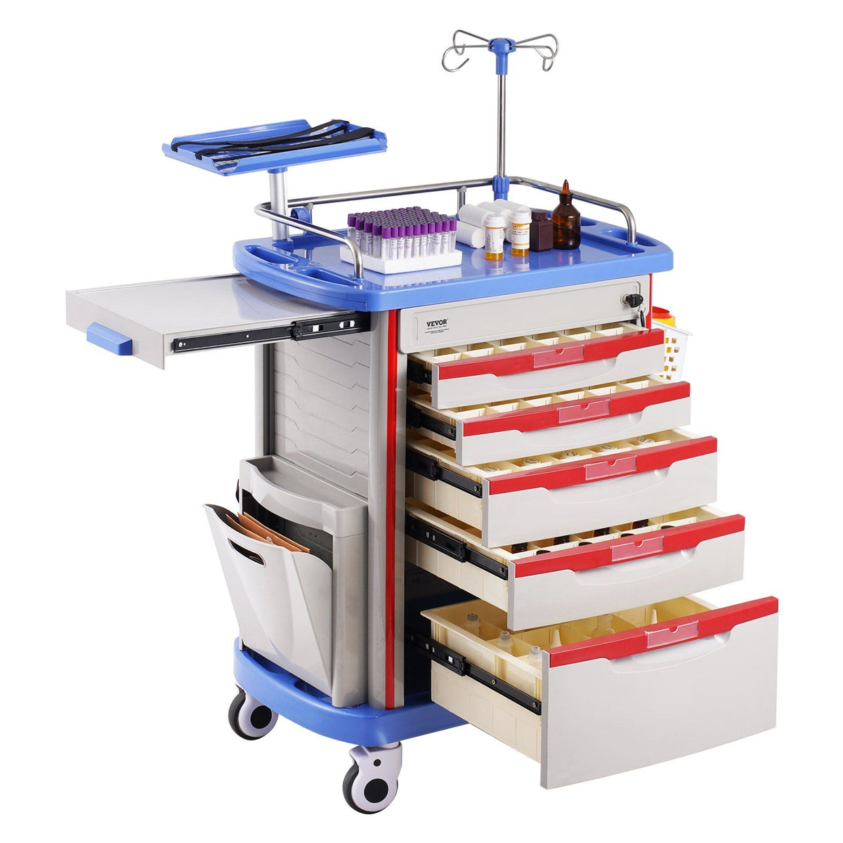 5 Tiers Lab Carts, Lab Utility Cart with 5 Drawers & 4 Silent Wheels, Mobile Medical Cart with PP Material, V952-SYSTCECKFLS4VNN2DV3