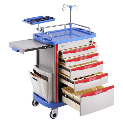 5 Tiers Lab Carts, Lab Utility Cart with 5 Drawers & 4 Silent Wheels, Mobile Medical Cart with PP Material, V952-SYSTCECKFLS4VNN2DV3