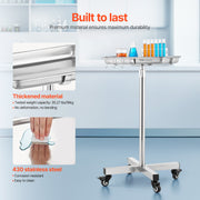 Mayo Stand, Stainless Steel Mayo Tray, Load Capacity up to 35 lbs, Adjustable Height 25.2"-39.8", Medical V952-SYSTCECKFS411UNA4V0
