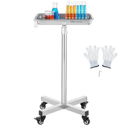 Mayo Stand, Stainless Steel Mayo Tray, Load Capacity up to 35 lbs, Adjustable Height 25.2"-39.8", Medical V952-SYSTCECKFS411UNA4V0