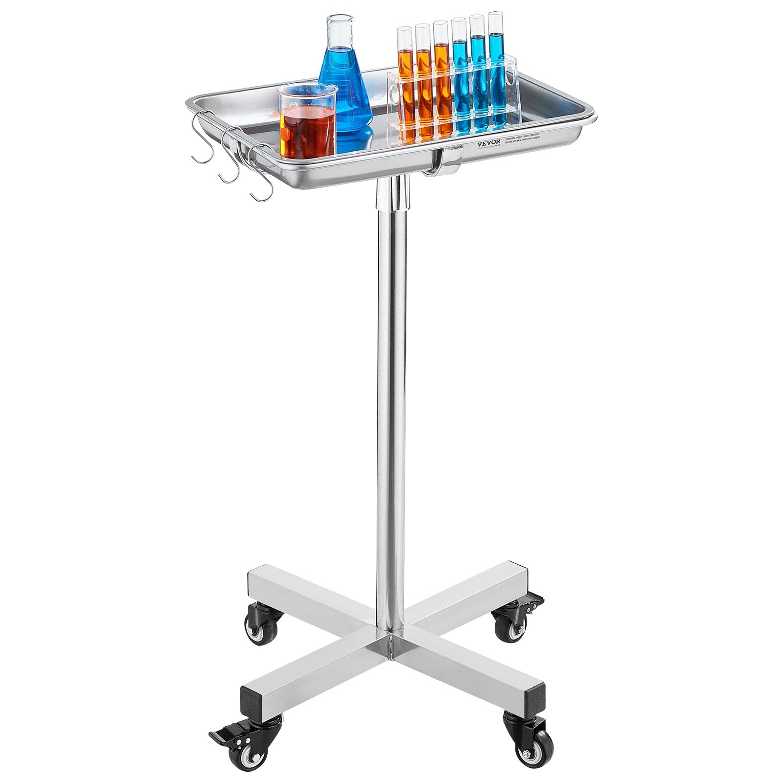 Mayo Stand, Stainless Steel Mayo Tray, Load Capacity up to 35 lbs, Adjustable Height 25.2"-39.8", Medical V952-SYSTCECKFS411UNA4V0