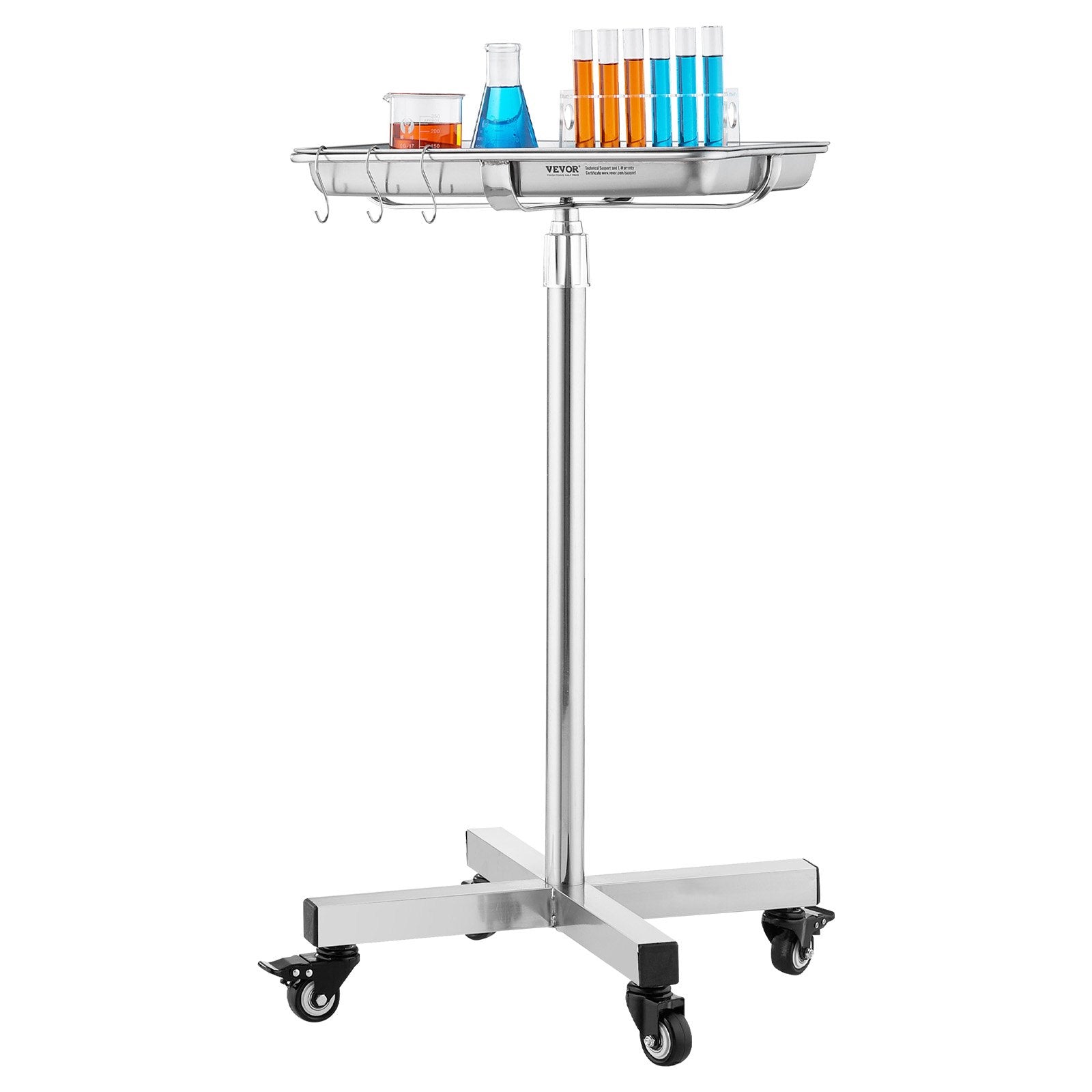 Mayo Stand, Stainless Steel Mayo Tray, Load Capacity up to 35 lbs, Adjustable Height 25.2"-39.8", Medical V952-SYSTCECKFS411UNA4V0