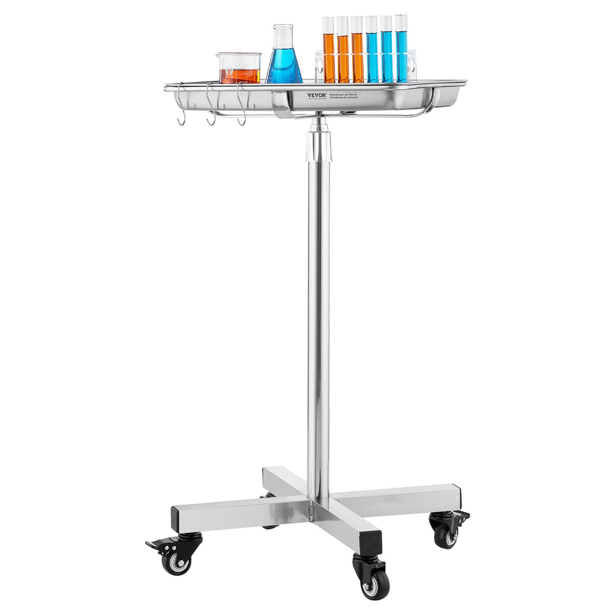Mayo Stand, Stainless Steel Mayo Tray, Load Capacity up to 35 lbs, Adjustable Height 25.2"-39.8", Medical V952-SYSTCECKFS411UNA4V0