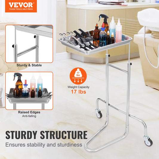 Stainless Steel Lab Cart with Single Tray & 2 Silent Wheels for Lab Clinic V952-SYSTCECKFSS2HAV26V0
