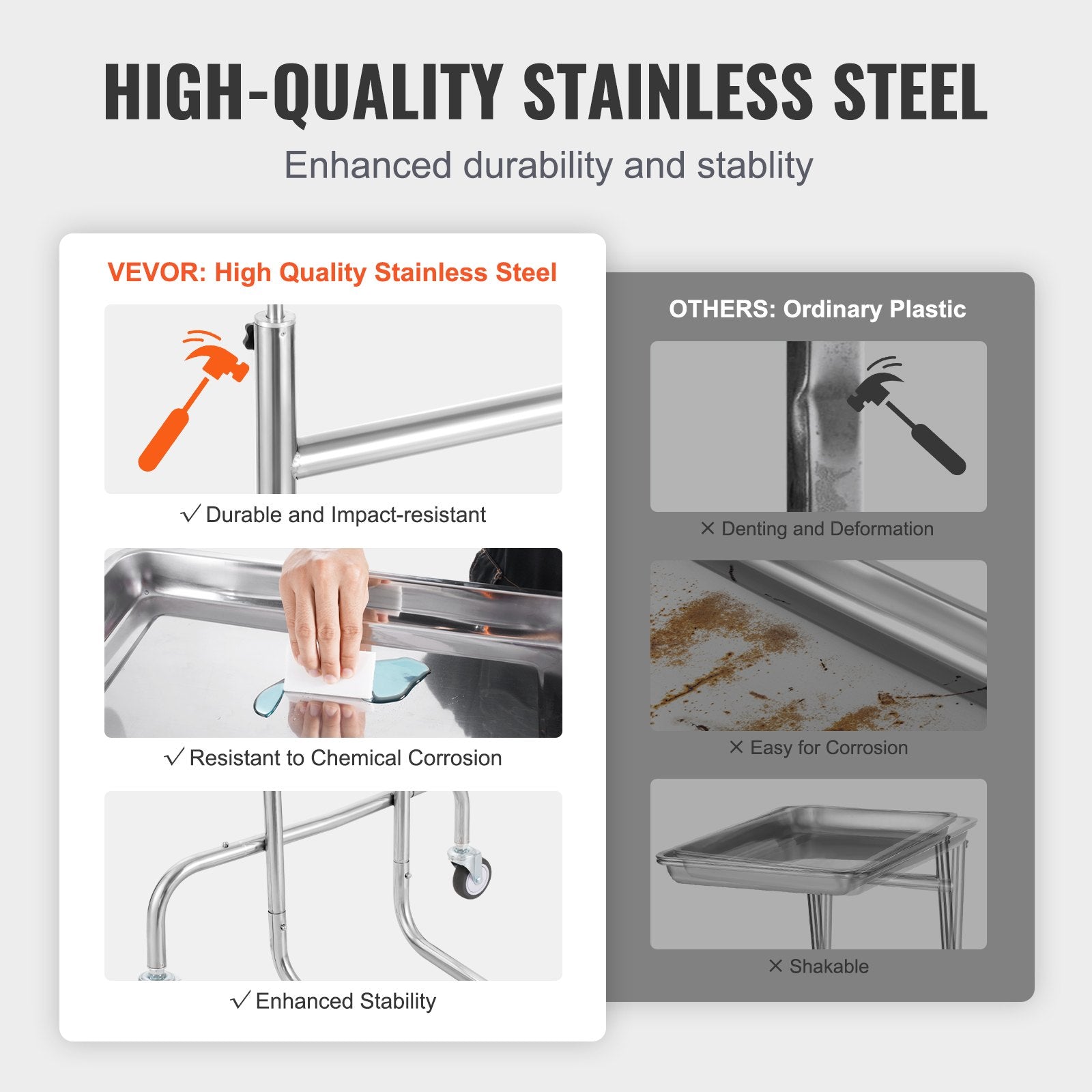 Stainless Steel Lab Cart with Single Tray & 2 Silent Wheels for Lab Clinic V952-SYSTCECKFSS2HAV26V0