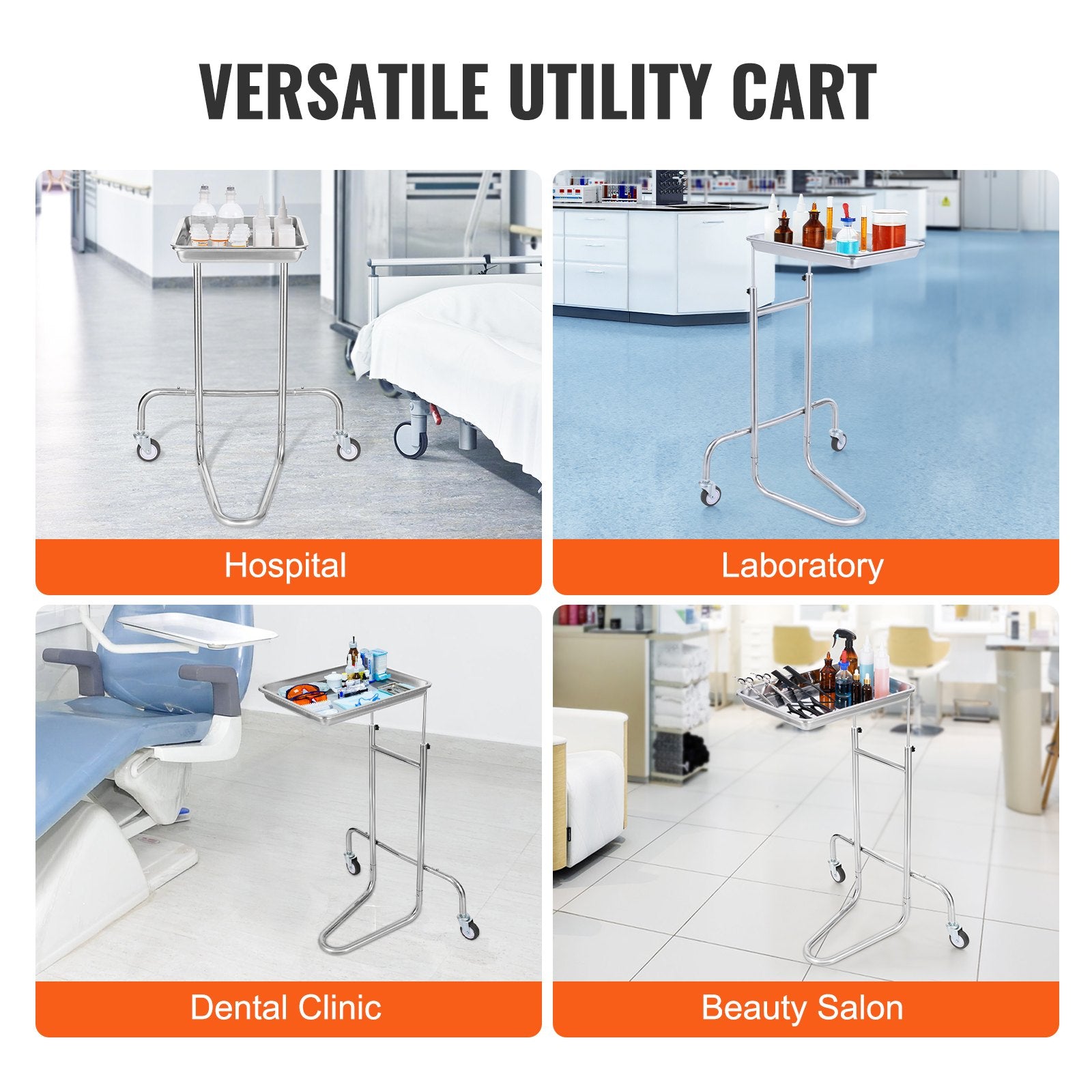 Stainless Steel Lab Cart with Single Tray & 2 Silent Wheels for Lab Clinic V952-SYSTCECKFSS2HAV26V0