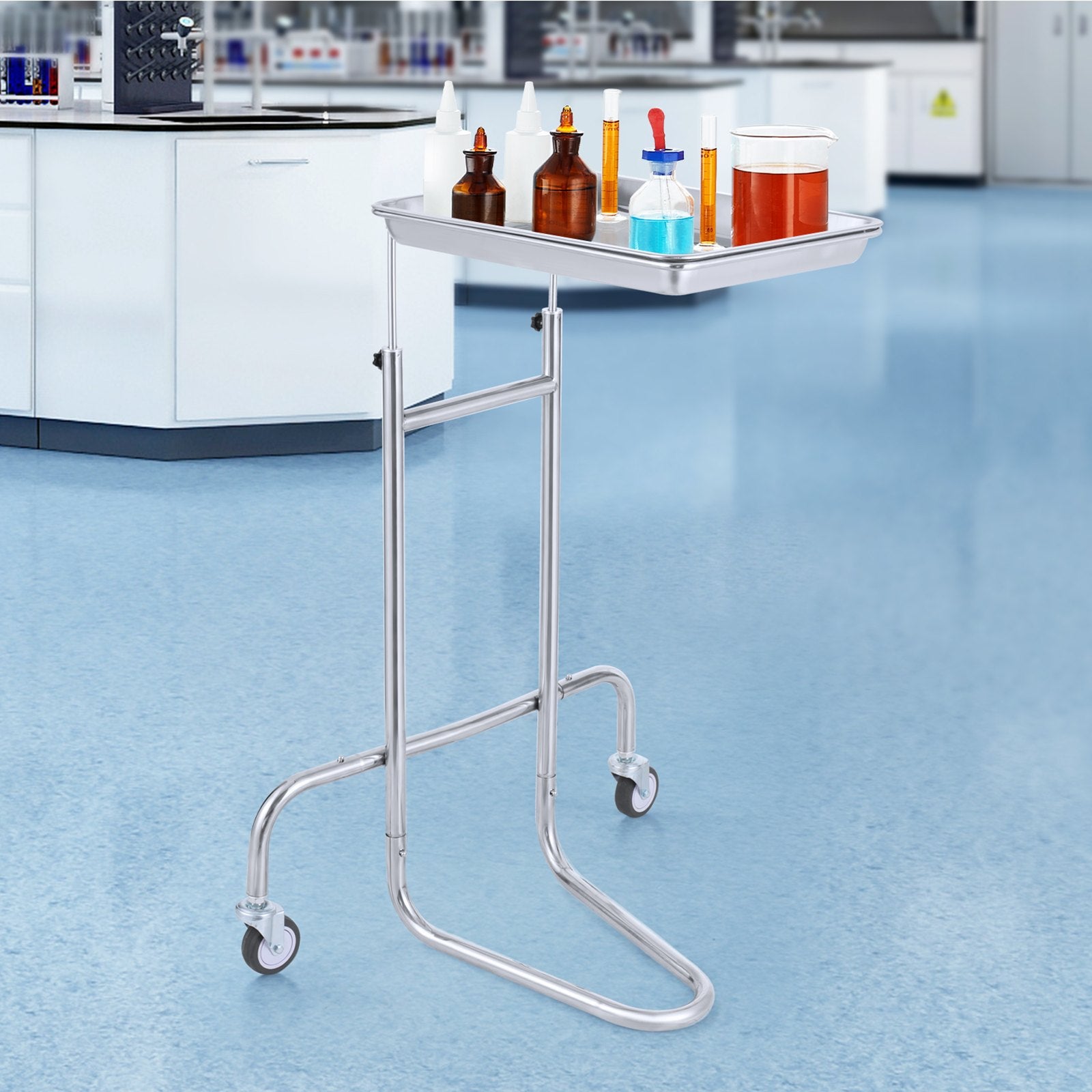 Stainless Steel Lab Cart with Single Tray & 2 Silent Wheels for Lab Clinic V952-SYSTCECKFSS2HAV26V0