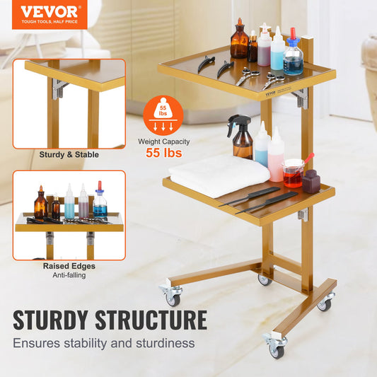 2 Tiers Stainless Steel Lab Carts with 2 Trays & 4 Silent Wheels Golden V952-SYSTCECKFYS4QES24V0