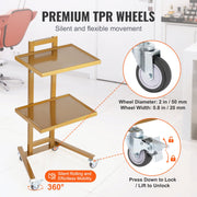 2 Tiers Stainless Steel Lab Carts with 2 Trays & 4 Silent Wheels Golden V952-SYSTCECKFYS4QES24V0