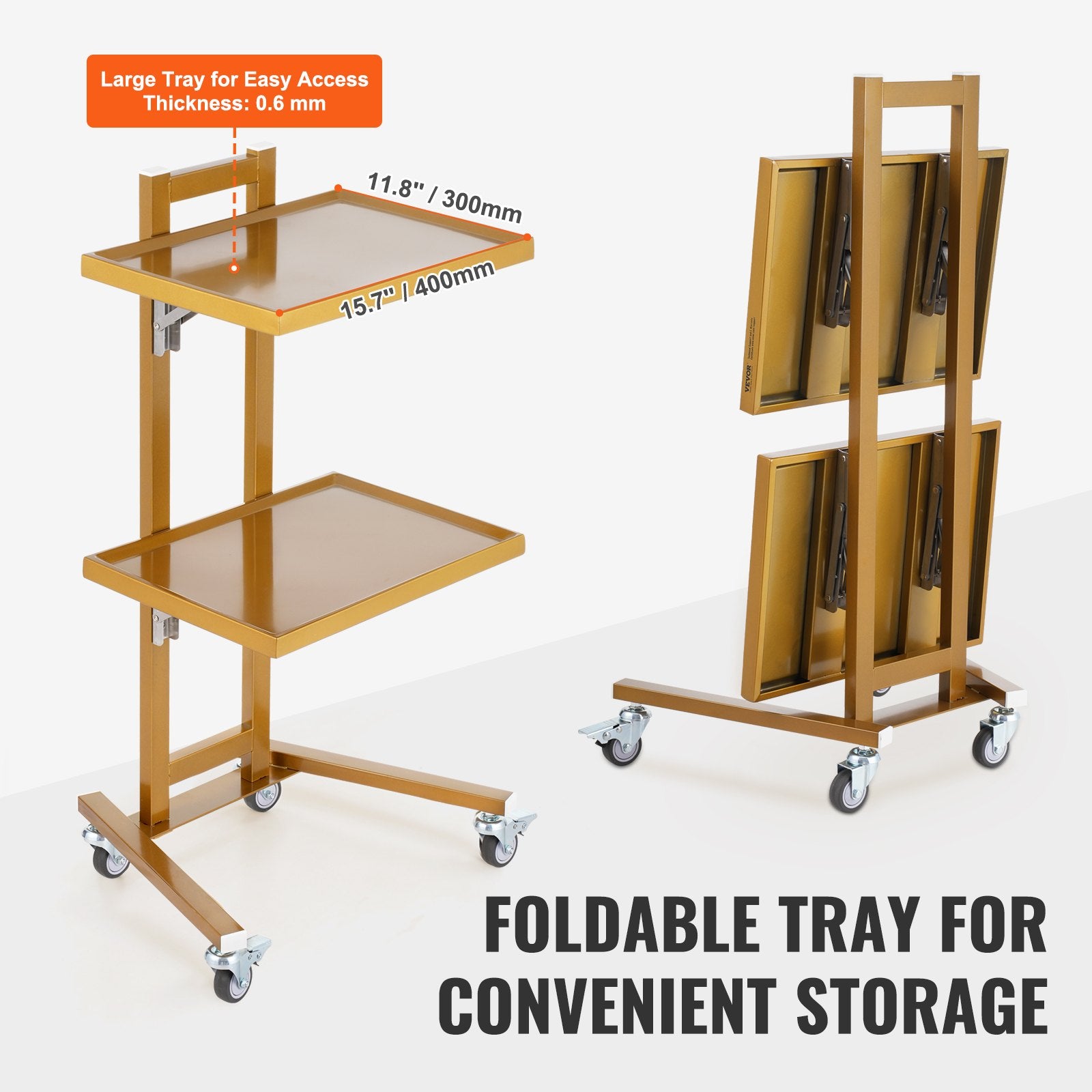 2 Tiers Stainless Steel Lab Carts with 2 Trays & 4 Silent Wheels Golden V952-SYSTCECKFYS4QES24V0