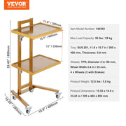 2 Tiers Stainless Steel Lab Carts with 2 Trays & 4 Silent Wheels Golden V952-SYSTCECKFYS4QES24V0