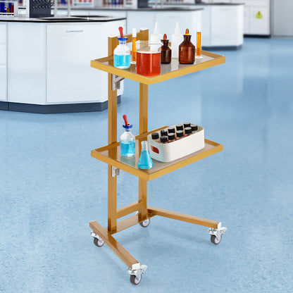 2 Tiers Stainless Steel Lab Carts with 2 Trays & 4 Silent Wheels Golden V952-SYSTCECKFYS4QES24V0
