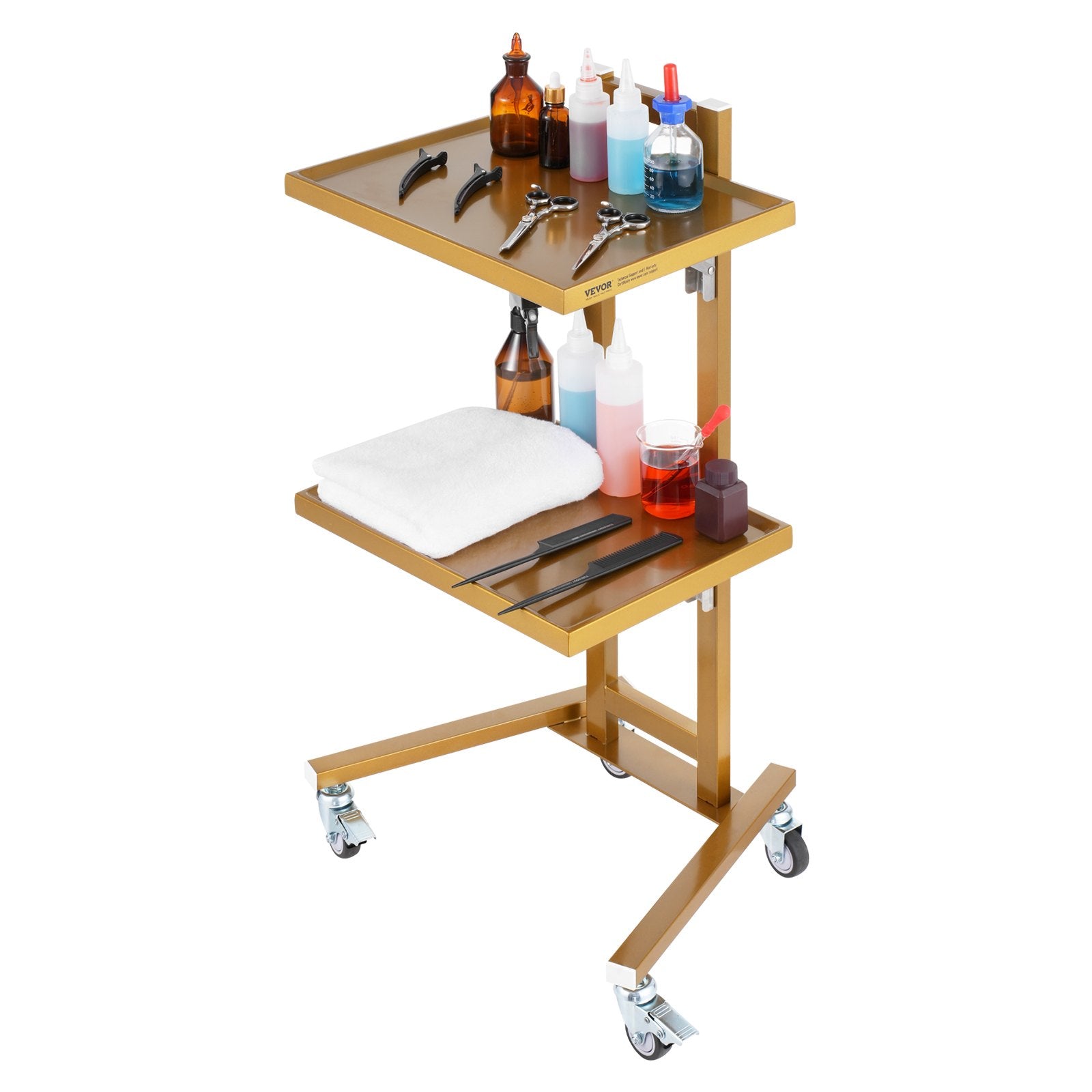 2 Tiers Stainless Steel Lab Carts with 2 Trays & 4 Silent Wheels Golden V952-SYSTCECKFYS4QES24V0