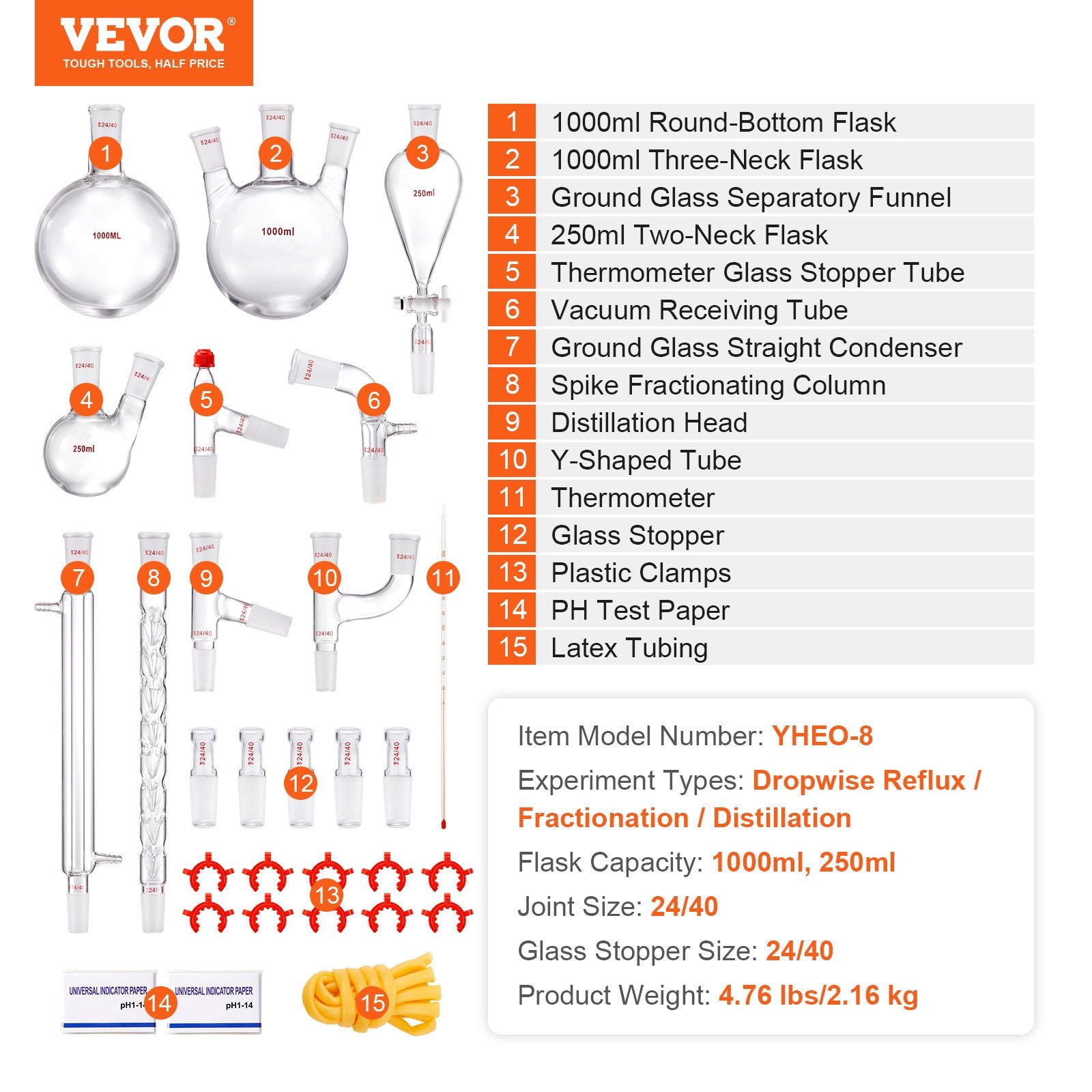 Lab Glassware Distillation Kit 1000ml 3.3 Boro 29 pcs Glassware Equipment V952-SYSZLTJJPWW1IZZ32V0