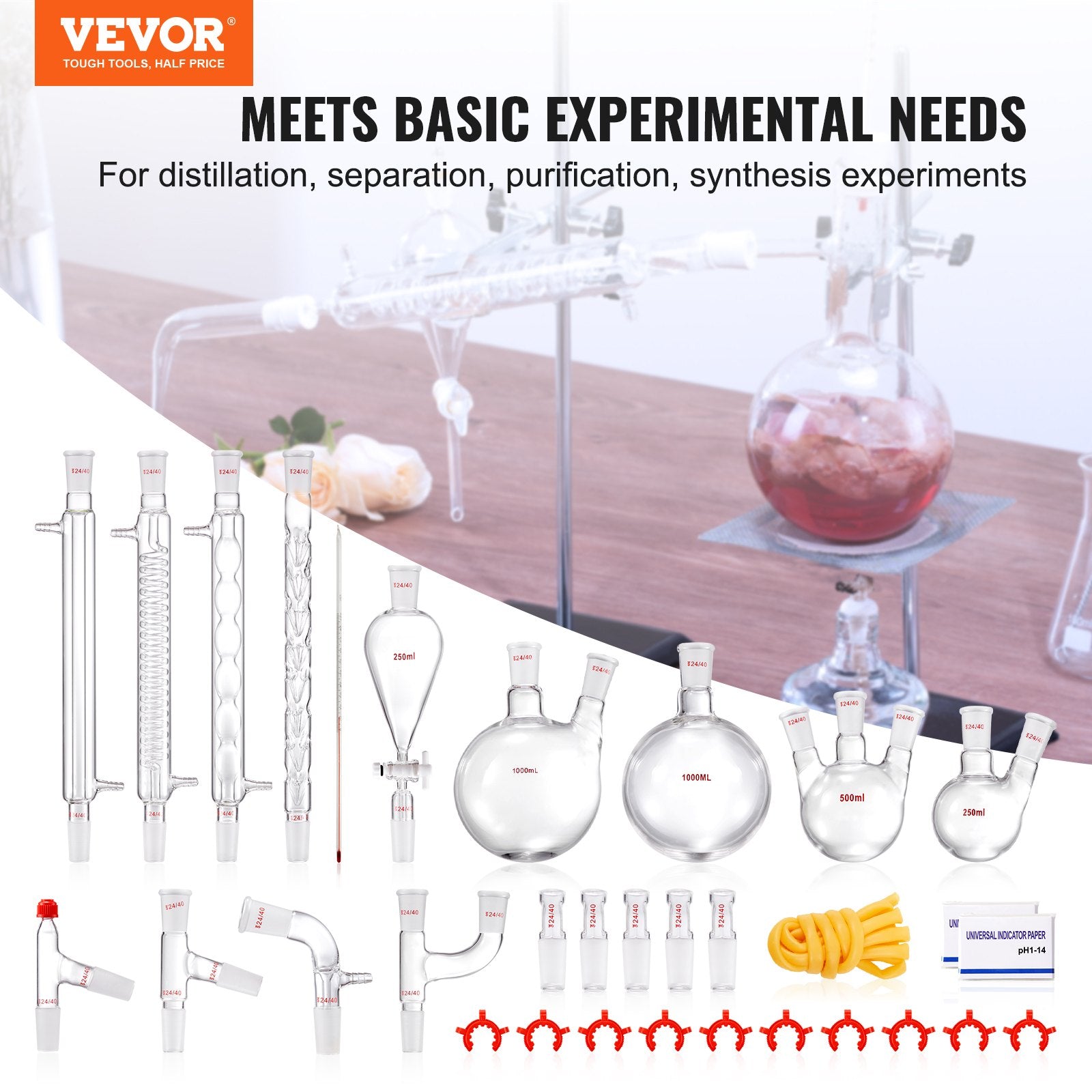 Lab Distillation Kit, 3.3 Boro Lab Glassware Distillation Kit with 24, 40 Joint, 1000ml Essential Oil V952-SYSZLTJJPWW1LEFCIV0