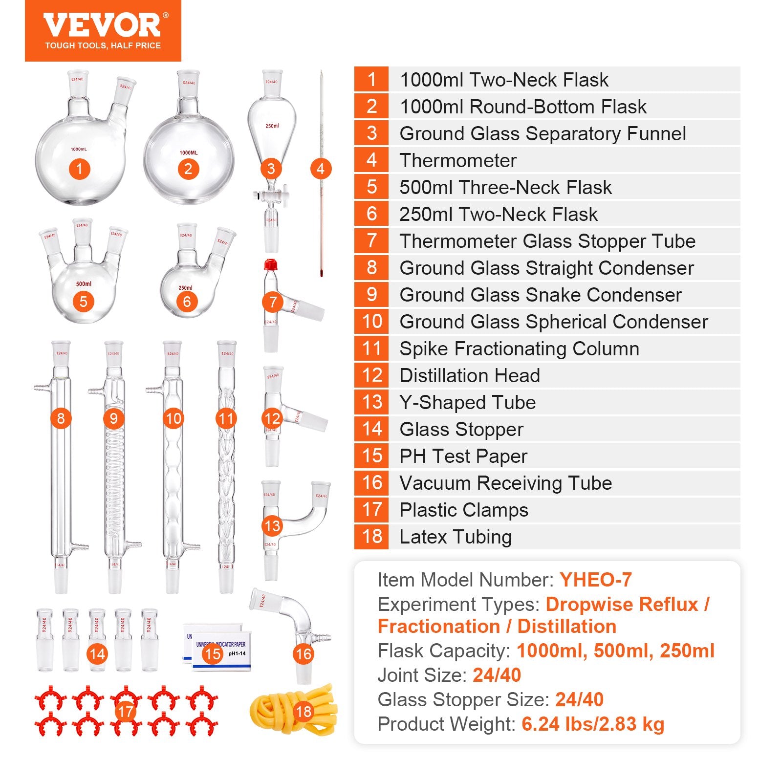 Lab Distillation Kit, 3.3 Boro Lab Glassware Distillation Kit with 24, 40 Joint, 1000ml Essential Oil V952-SYSZLTJJPWW1LEFCIV0