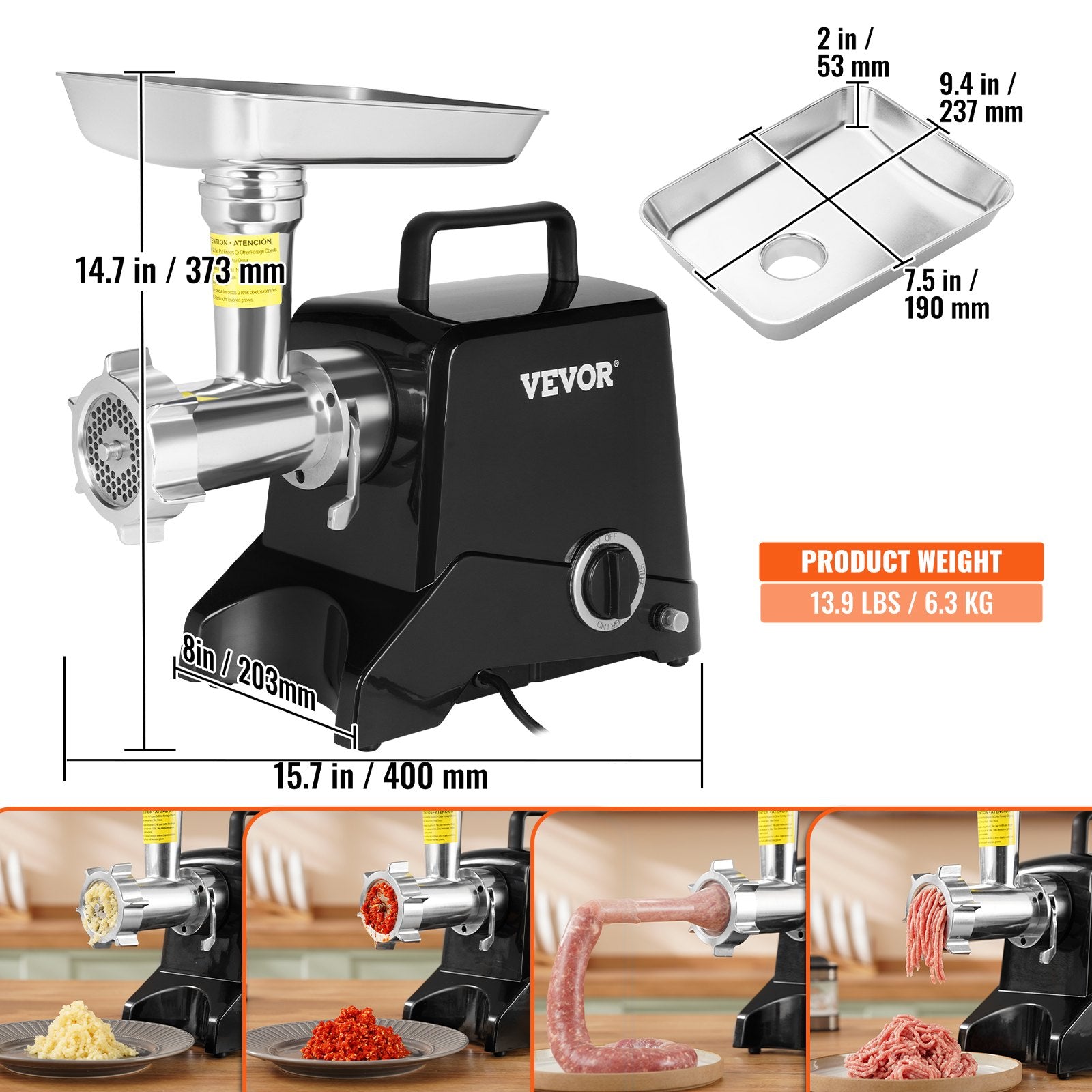 Commercial Electric Meat Grinder 2.27Kg/Min Sausage Stuffer Filler Kitchen V952-SYTMDDJRJQSYK9H4MV3
