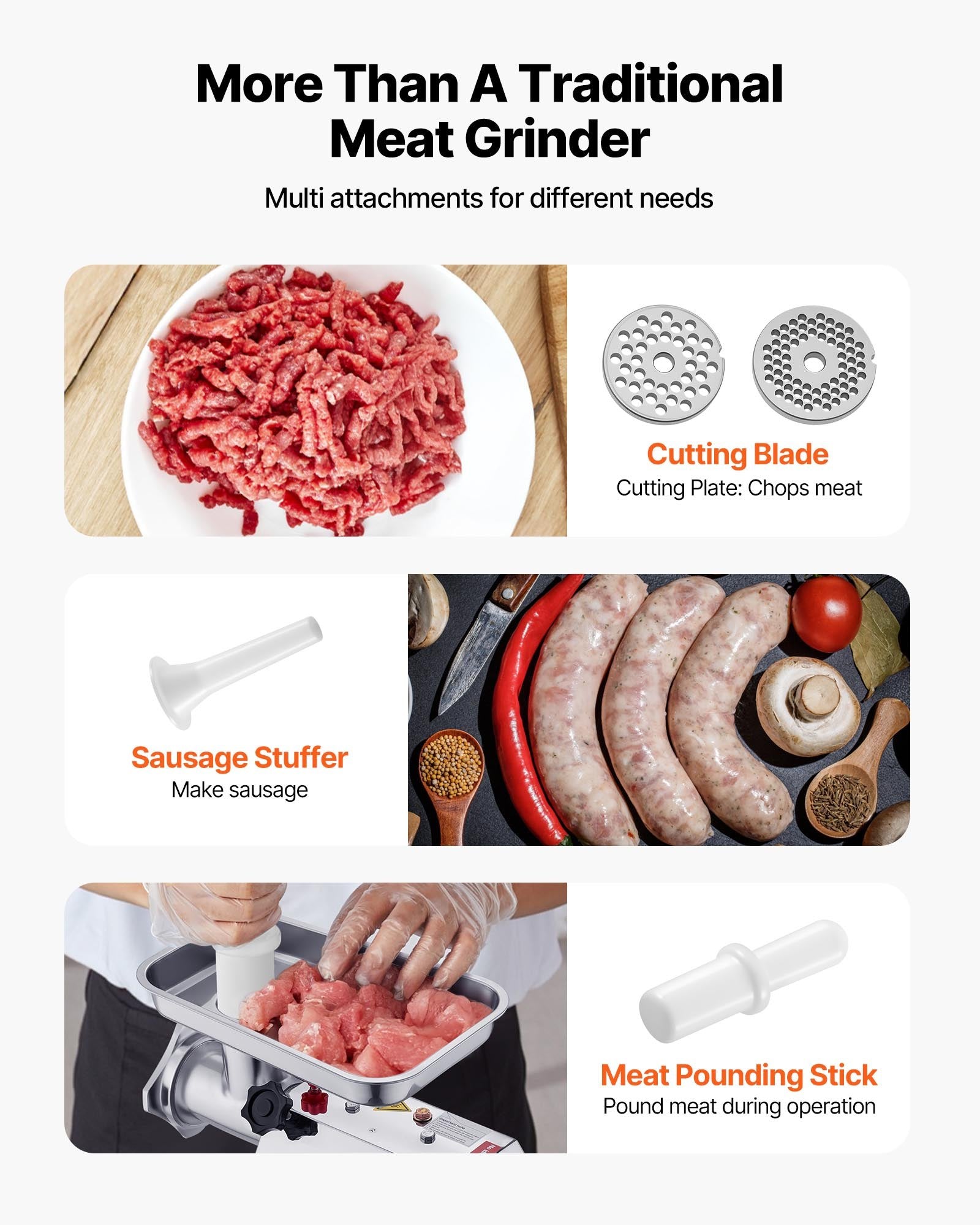 Commercial Electric Meat Grinder 9.2 Lbs/Min Sausage Stuffer Maker Kitchen V952-SYTMDDJRJSYS79O1T001V3