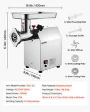 Commercial Electric Meat Grinder 9.2 Lbs/Min Sausage Stuffer Maker Kitchen V952-SYTMDDJRJSYS79O1T001V3