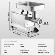 Commercial Electric Meat Grinder 21 Lbs/Min Sausage Stuffer Maker Kitchen V952-SYTMDDJRJSYSGN7X9V3