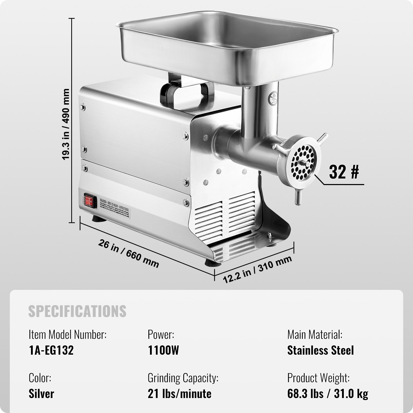 Commercial Electric Meat Grinder 21 Lbs/Min Sausage Stuffer Maker Kitchen V952-SYTMDDJRJSYSGN7X9V3
