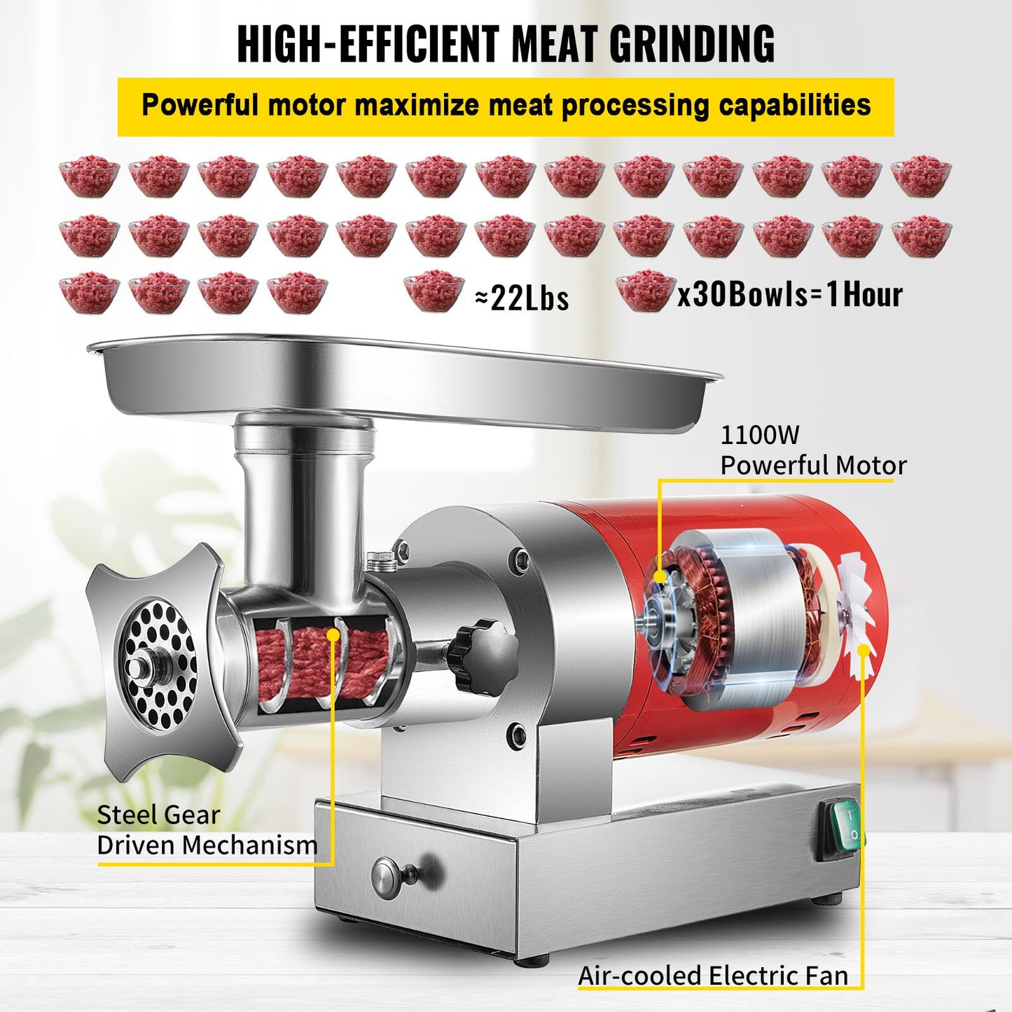 Electric Meat Grinder Machine Electric Meat Mincer 661 Lbs/Hour 1100W V952-SYTMDDJRJSYSP65ZTV3