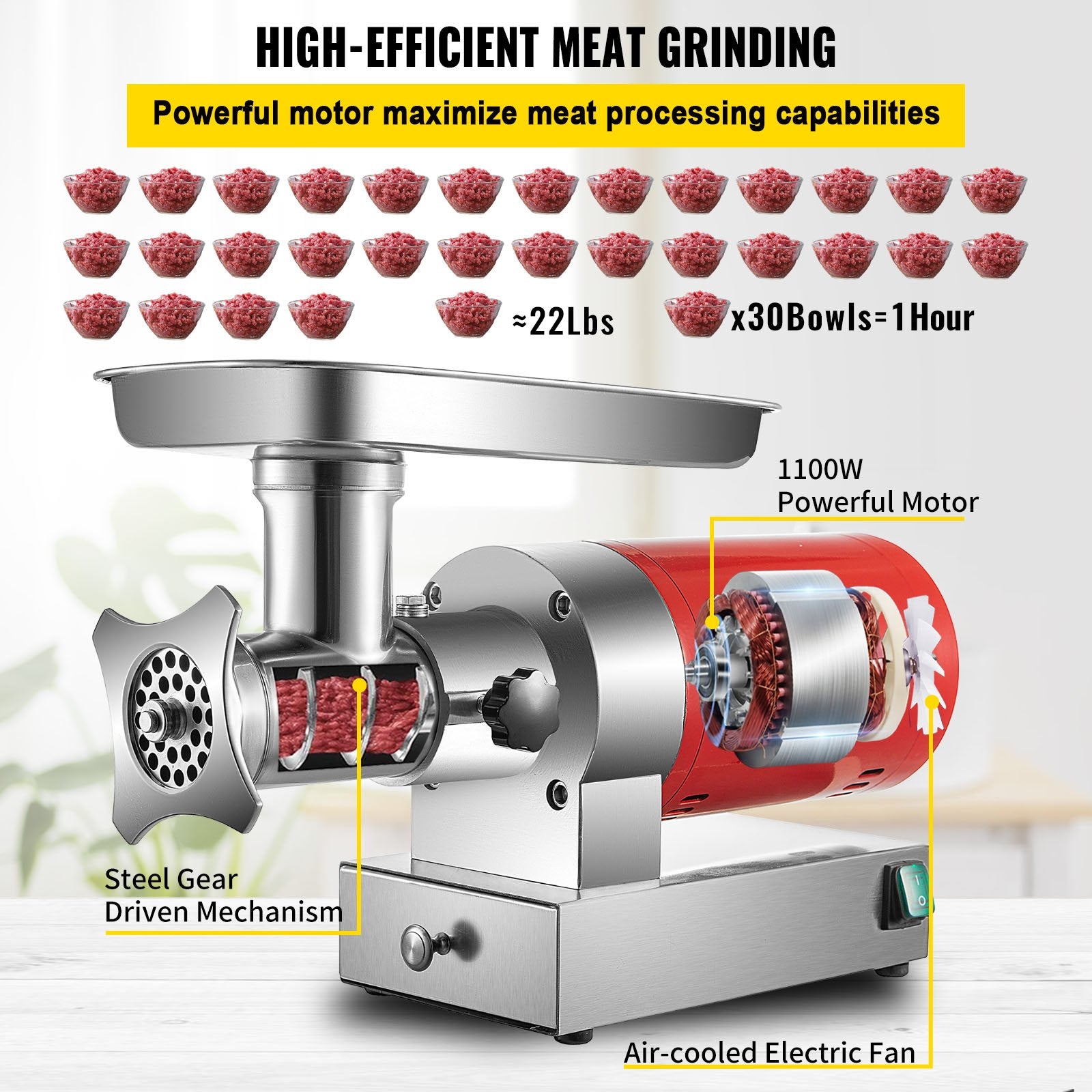 Electric Meat Grinder Machine Electric Meat Mincer 661 Lbs/Hour 1100W V952-SYTMDDJRJSYSP65ZTV3