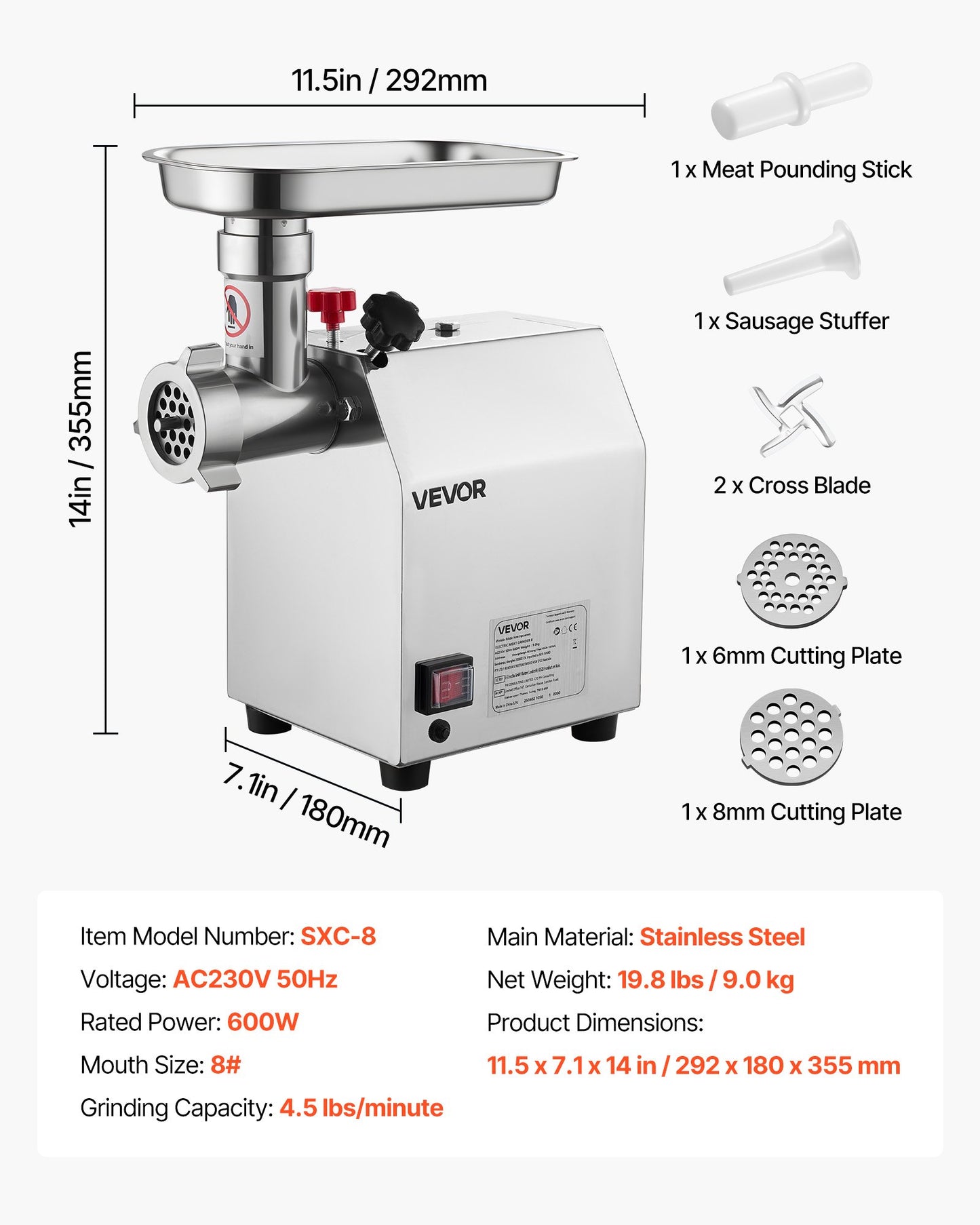 Commercial Electric Meat Grinder 4.5 Lbs/Min Sausage Stuffer Maker Kitchen V952-SYTMDDJRJSYSWMYXS001V3