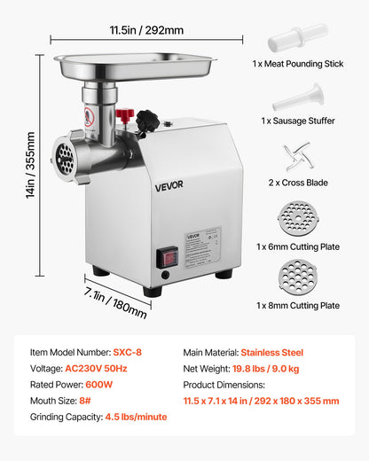 Commercial Electric Meat Grinder 4.5 Lbs/Min Sausage Stuffer Maker Kitchen V952-SYTMDDJRJSYSWMYXS001V3