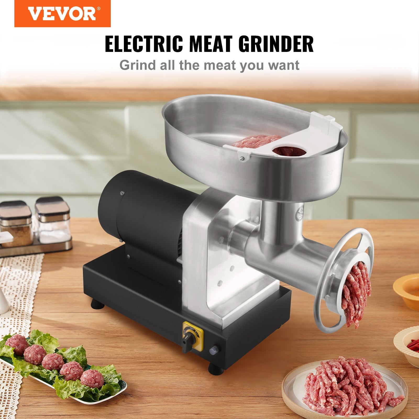 Electric Meat Grinder, 9.5 Kg/Min Capacity, Countertop Industrial Meat Mincer w/ Blade, Grinding Plate, V952-SYTMDDJRJSYSXLUBKV3