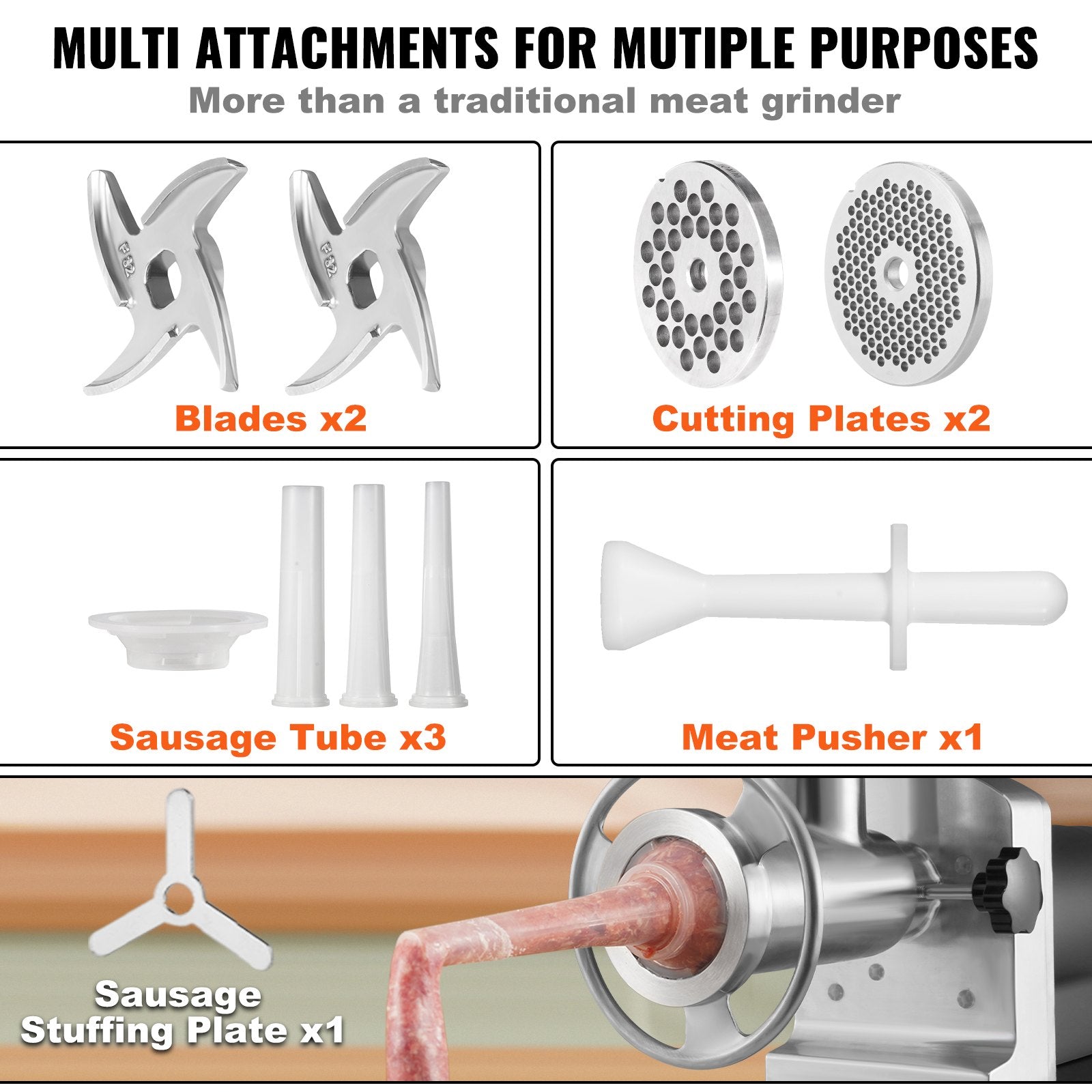 Electric Meat Grinder, 9.5 Kg/Min Capacity, Countertop Industrial Meat Mincer w/ Blade, Grinding Plate, V952-SYTMDDJRJSYSXLUBKV3
