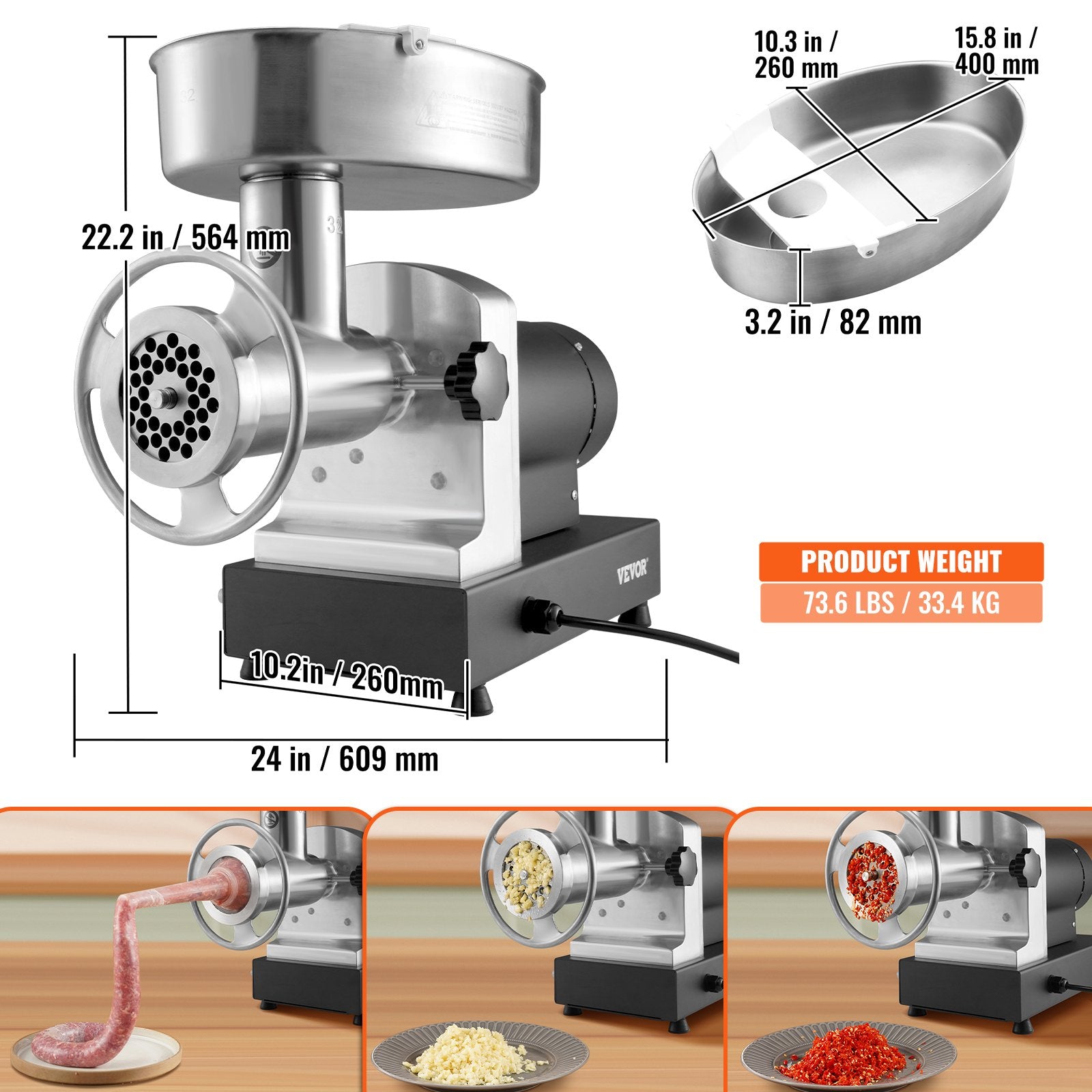 Electric Meat Grinder, 9.5 Kg/Min Capacity, Countertop Industrial Meat Mincer w/ Blade, Grinding Plate, V952-SYTMDDJRJSYSXLUBKV3