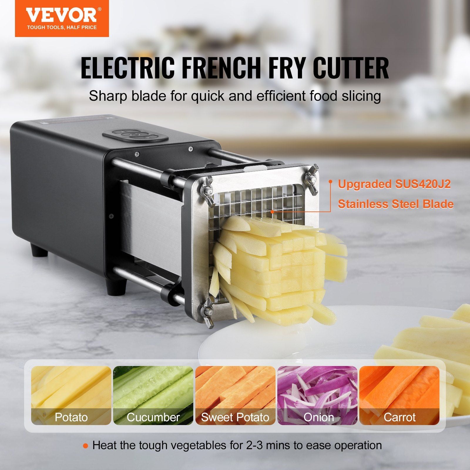 Electric French Fry Cutter, Potato Slicer with 1/2-Inch and 3/8-Inch Stainless Steel Blades, Potato Cutter V952-SYWSQSTJDD12YGYU7V3
