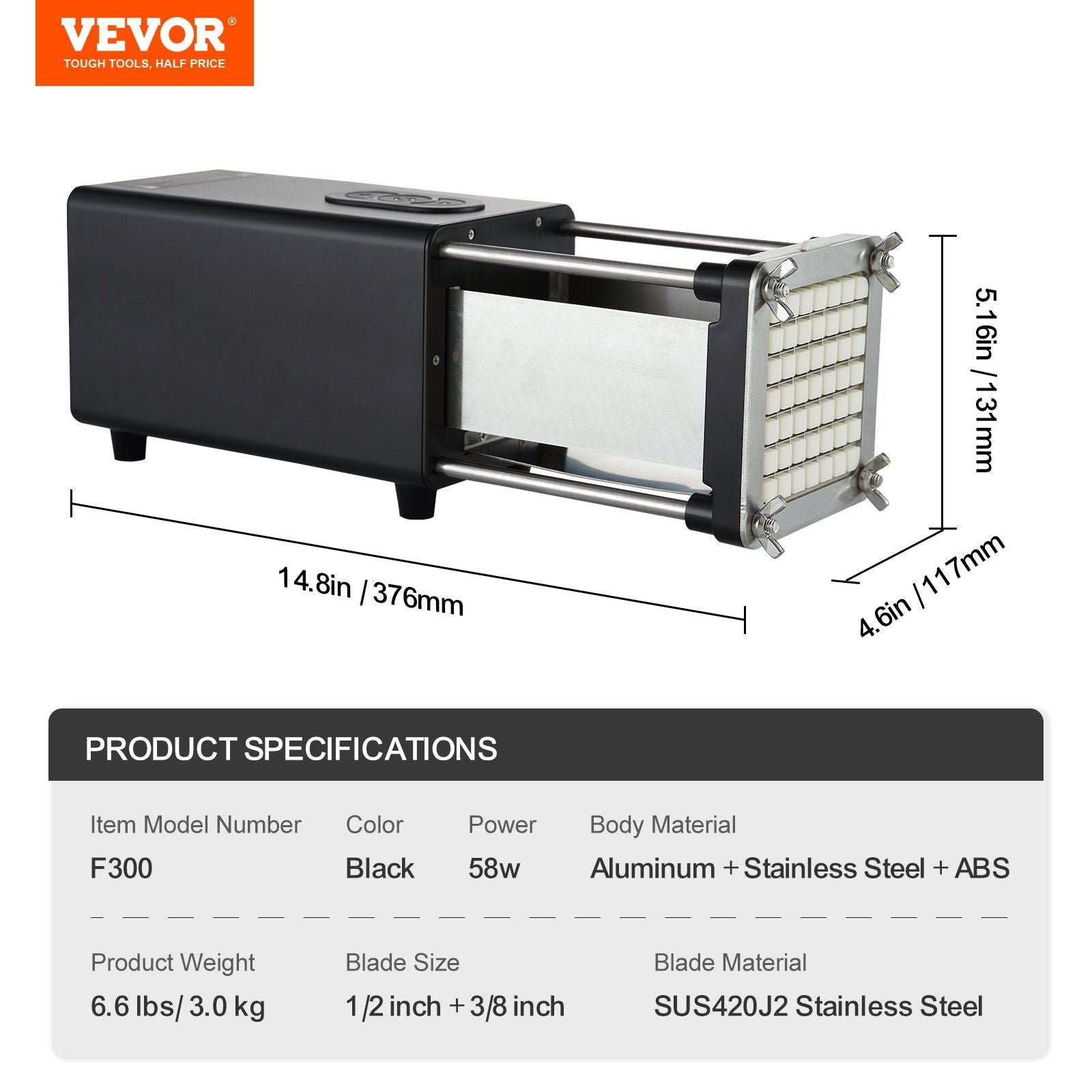 Electric French Fry Cutter, Potato Slicer with 1/2-Inch and 3/8-Inch Stainless Steel Blades, Potato Cutter V952-SYWSQSTJDD12YGYU7V3