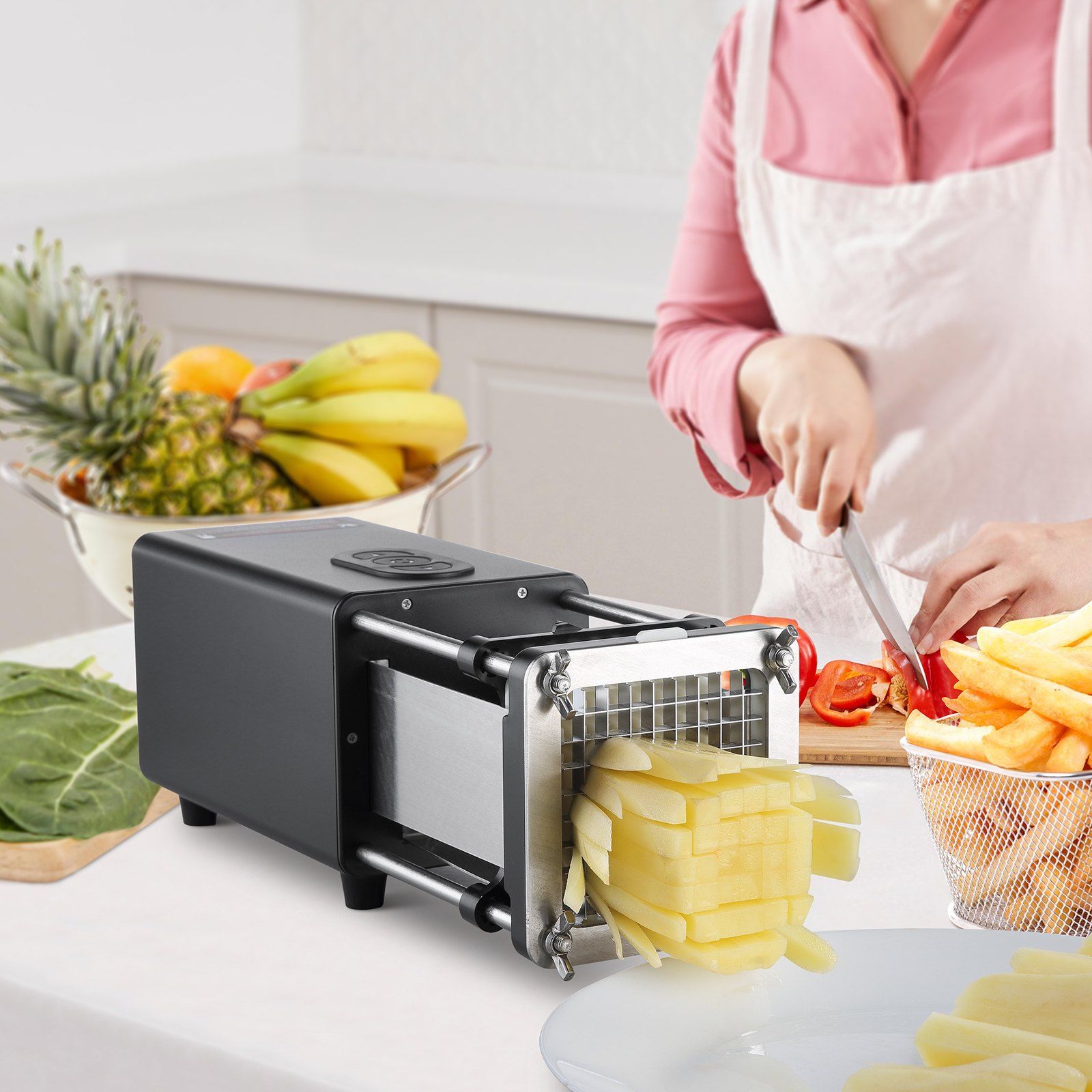 Electric French Fry Cutter, Potato Slicer with 1/2-Inch and 3/8-Inch Stainless Steel Blades, Potato Cutter V952-SYWSQSTJDD12YGYU7V3