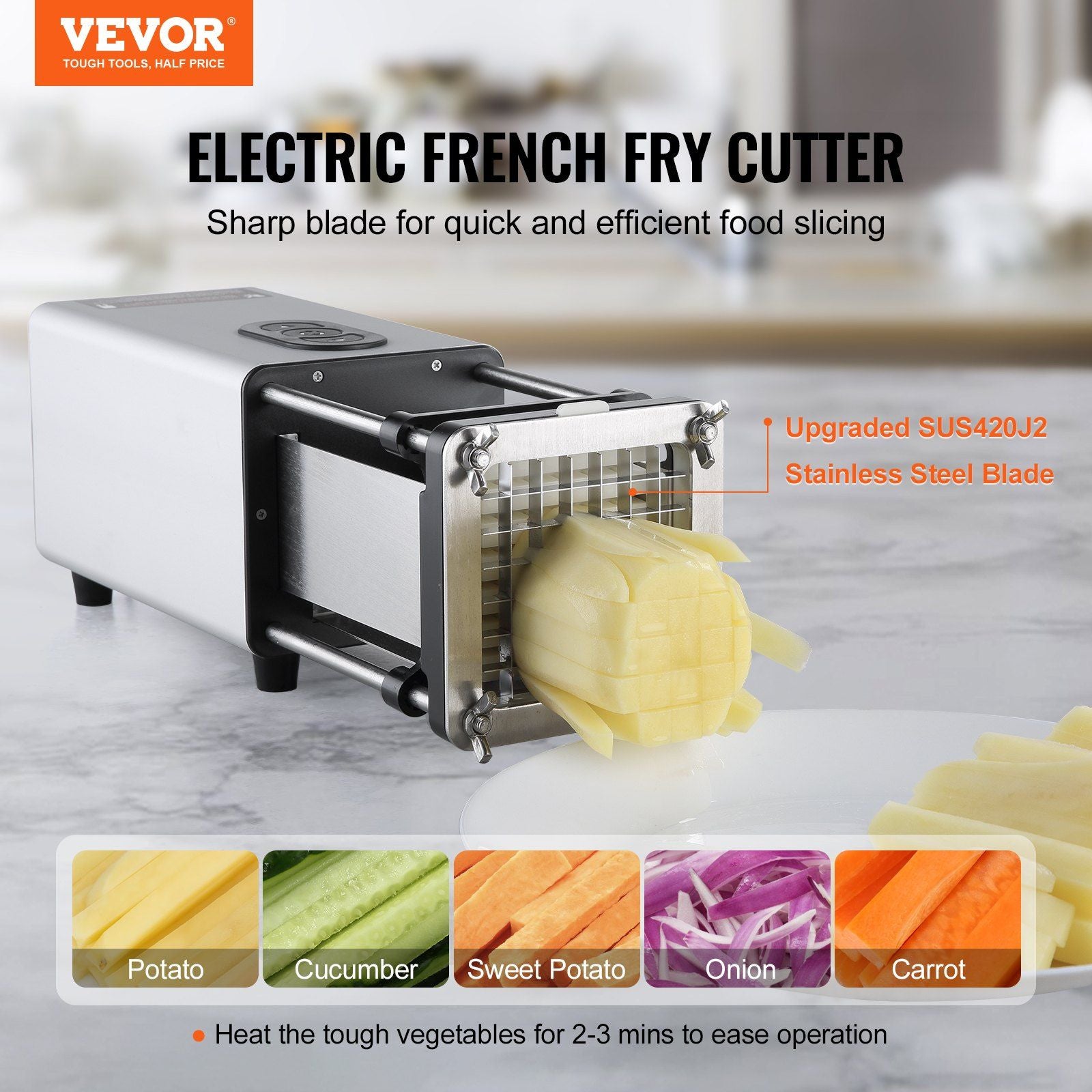 Electric French Fry Cutter, Potato Slicer with 1/2-Inch and 3/8-Inch Stainless Steel Blades, Potato Cutter V952-SYWSQSTJDD12ZQ9TRV3